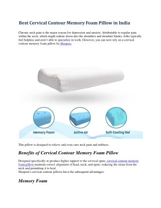 Best Cervical Contour Memory Foam Pillow in India