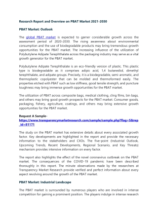 Research Report and Overview on PBAT Market 2021-2030