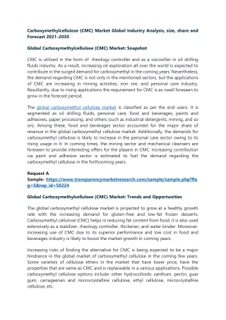 Carboxymethylcellulose (CMC) Market Global Industry Analysis, size, share and Fo