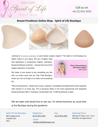 Breast Prosthesis Online Shop - Spirit of Life Boutique