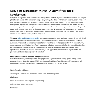 Dairy Herd Management Market - A Story of Very Rapid Development