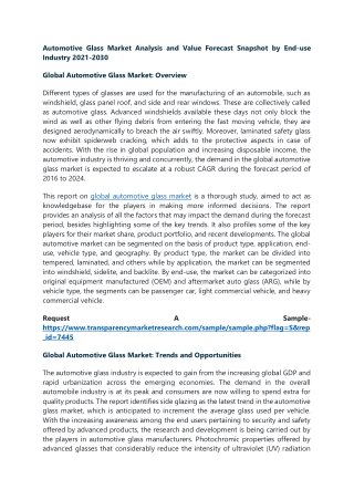 Automotive Glass Market Analysis and Value Forecast Snapshot by End-use Industry