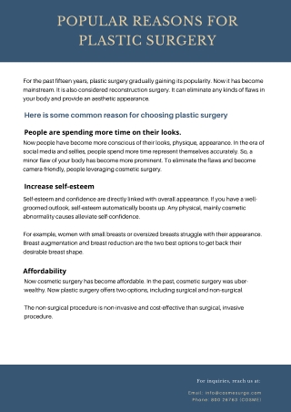 Popular Reasons for Plastic Surgery