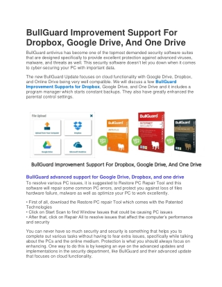 BullGuard Improvement Support For Dropbox, Google Drive, And One Drive