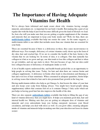 The Importance of Having Adequate Vitamins for Health