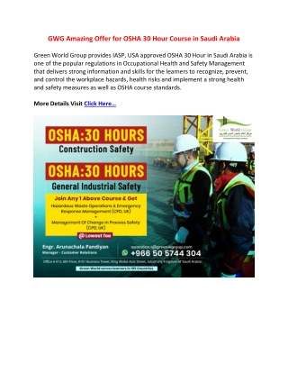GWG Amazing Offer for OSHA 30 Hour Course in Saudi Arabia