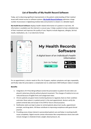 List of benefits of My Health Record Software