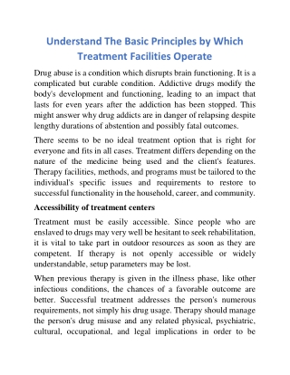 Understand The Basic Principles By Which Treatment Facilities Operate