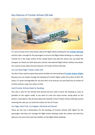 Key-Features of Frontier Airlines $29 Sale