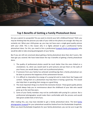 Top 5 Benefits of Getting a Family Photoshoot Done