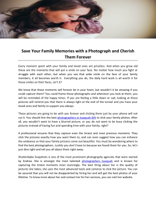 Save Your Family Memories with a Photograph and Cherish Them Forever