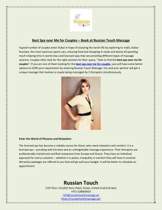 Best Spa near Me for Couples – Book at Russian Touch Massage