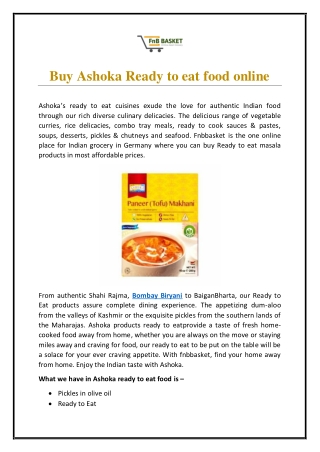 Buy Ashoka Ready to eat food online