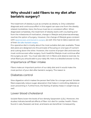 Why should I add fibers to my diet after bariatric surgery