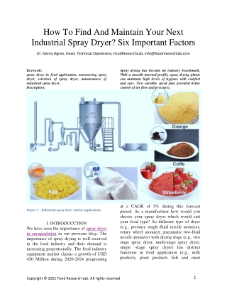 How to find and maintain your next Industrial Spray Dryer? Six Important Factors