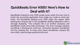 QuickBooks Error H505! Here’s How to Deal with it?