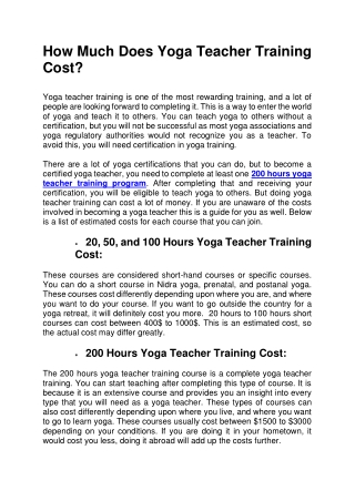 How Much Does Yoga Teacher Training Cost