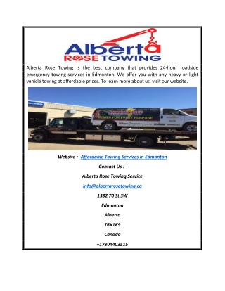 Affordable Towing Services In Edmonton | Albertarosetowing.ca