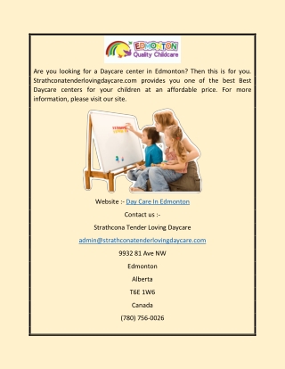 Day Care In Edmonton  Strathconatenderlovingdaycare.com