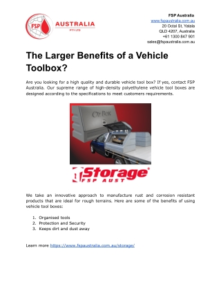 The Larger Benefits of a Vehicle Toolbox