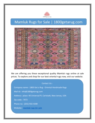 Mamluk Rugs for Sale | 1800getarug.com