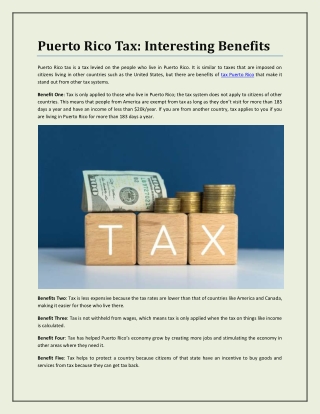 Puerto Rico Tax: Interesting Benefits