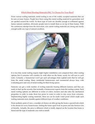 Which Metal Roofing Materials OKC To Choose For Your Roof
