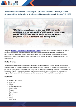 Hormone Replacement Therapy (HRT) Market