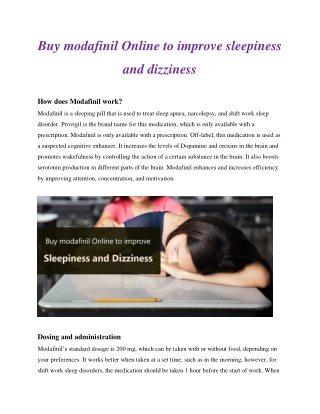 Buy modafinil Online to improve sleepiness and dizziness