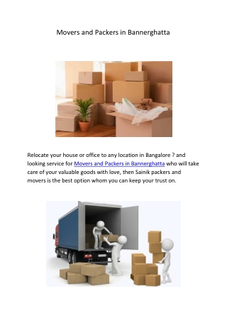 Movers and Packers in Bannerghatta