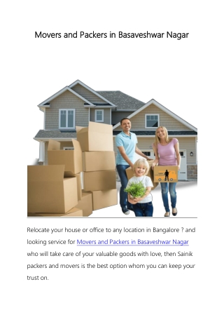 Movers and Packers in Basaveshwar Nagar