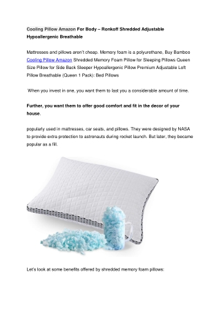 Cooling Pillow Amazon For Body – Ronkoff Shredded Adjustable Hypoallergenic Breathable