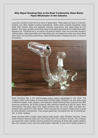 Why Nepal Smoking Pipe is the Most Trustworthy Glass Water Pipes Wholesaler in the Industry