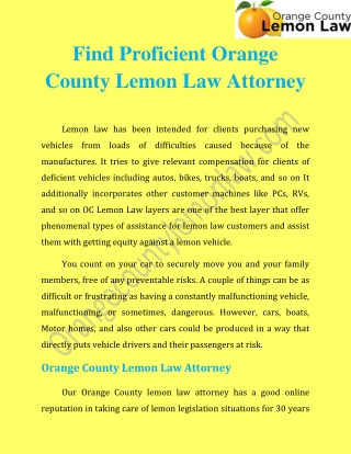 Find Proficient Orange County Lemon Law Attorney
