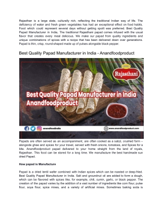 Best Quality Papad Manufacturer in India - Anandfoodproduct