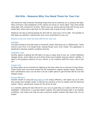 Hid Kits - Reasons Why You Need Them for Your Car