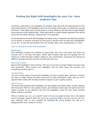 Finding the Right HID Headlights for your Car- Here areSome Tips