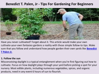 Benedict T. Palen, Jr - Tips For Gardening For Beginners