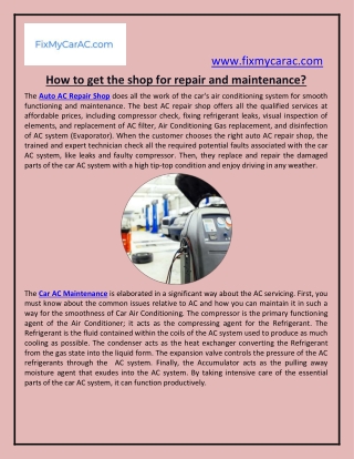 How to get the shop for repair and maintenance?