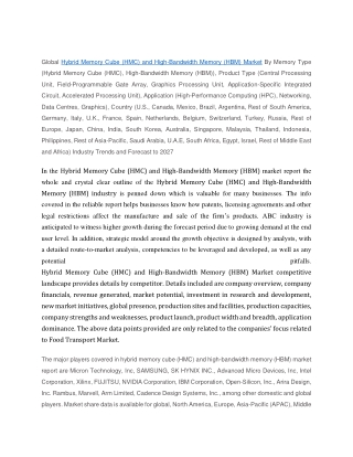 Hybrid Memory Cube (HMC) and High-Bandwidth Memory (HBM) Market
