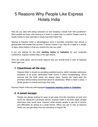 5 Reasons Why People Like Express Hotels India