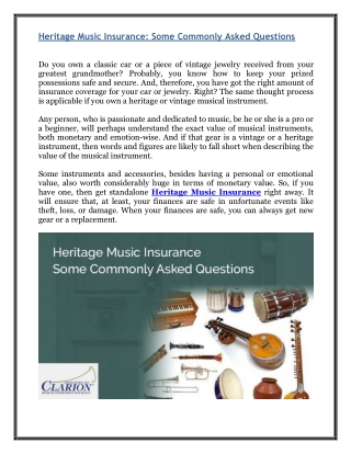 Heritage Music Insurance - Some Commonly Asked Questions