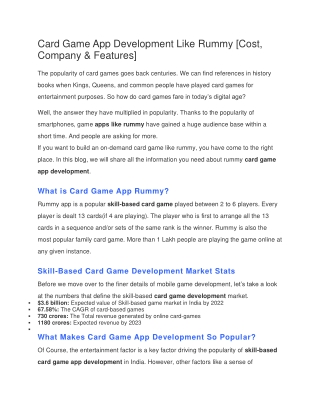 Card Game App Development Like Rummy
