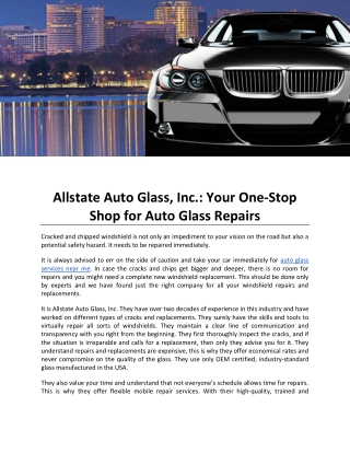 Allstate Auto Glass, Inc.: Your One-Stop Shop for Auto Glass Repairs