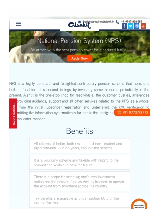 National Pension System - Open an NPS Account Online with Alankit.in