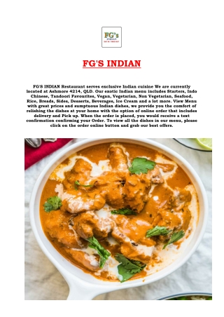 5% Off – FG’S Indian Restaurant in Ashmore Delivery, QLD