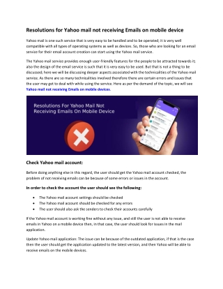 Resolutions for Yahoo mail not receiving Emails on mobile device