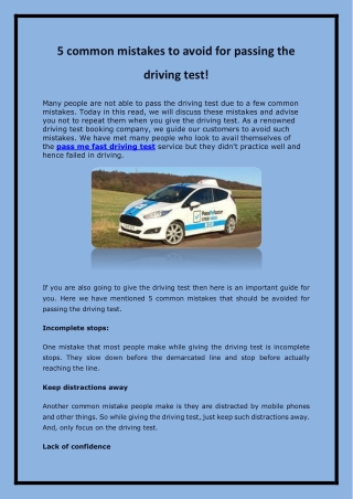 5 common mistakes to avoid for passing the driving test