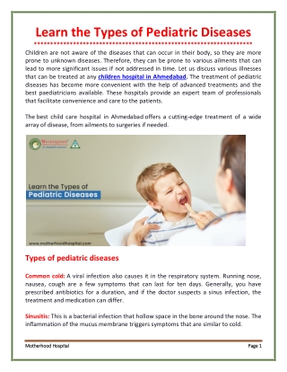 Everything You Shold Know About Pediatric Diseases