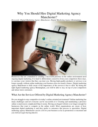 Why You Should Hire Digital Marketing Agency Manchester
